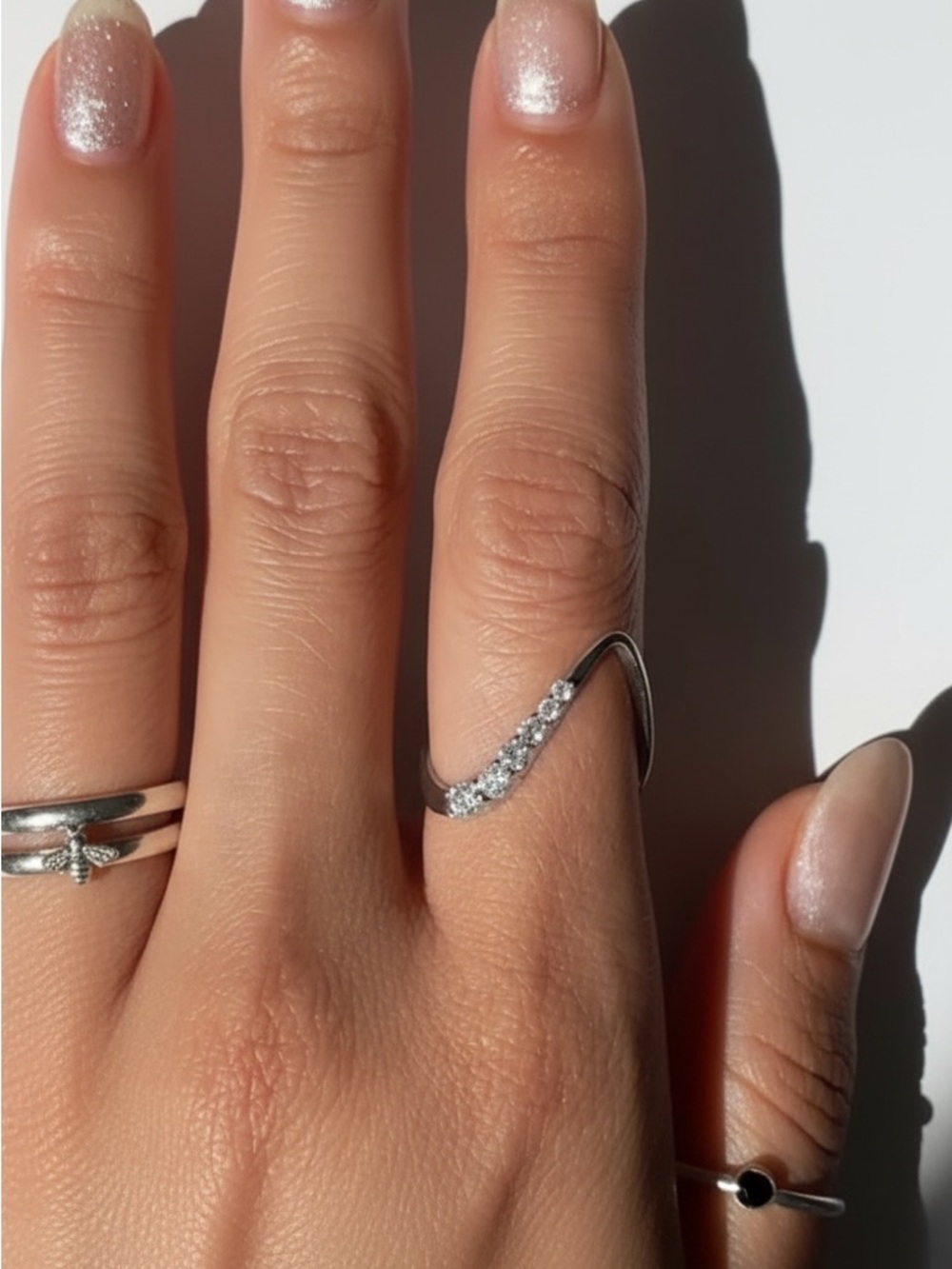 S925 Sterling Silver Chevron Pavé Ring with White CZ Stones. New.